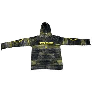 L (Youth) Boys Kids Spyder Black Neon Yellow Striped Hoodie Sweatshirt Athletic